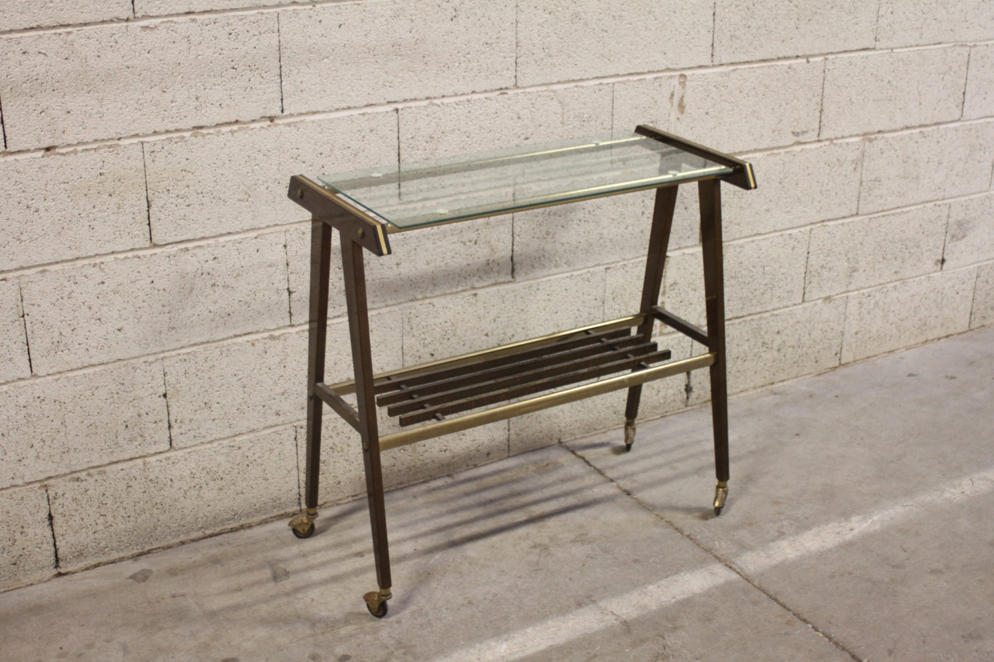 Desserte vintage bois et verre