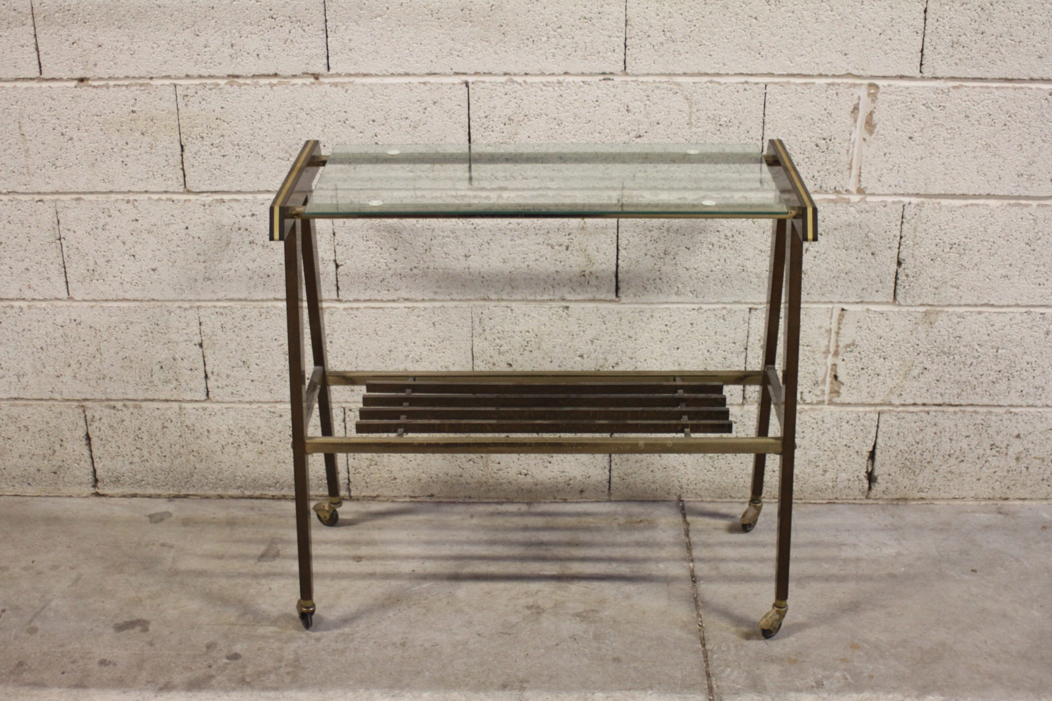 Desserte vintage bois et verre – Image 2