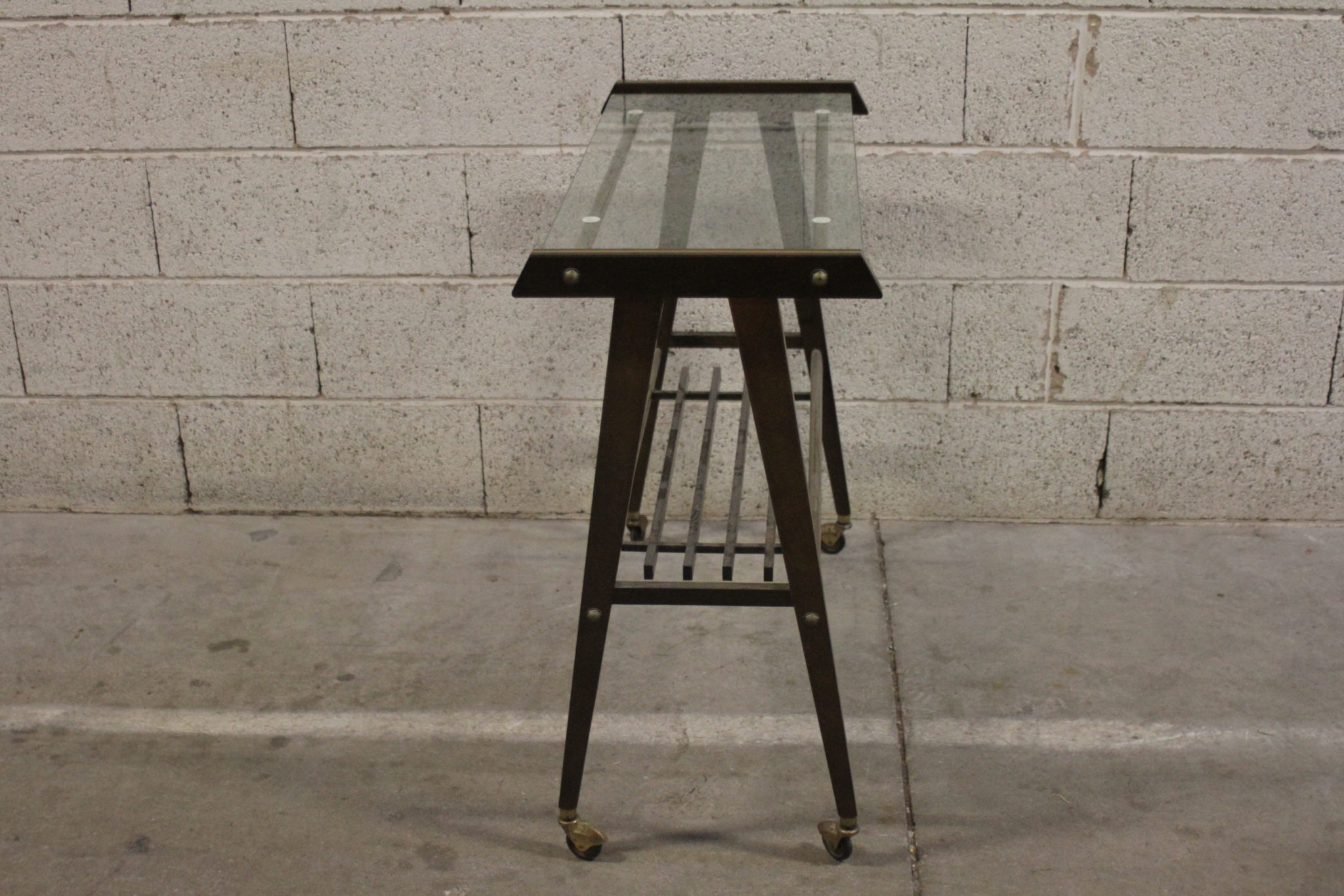 Desserte vintage bois et verre – Image 3