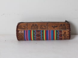 Trousse ronde en cuir et tissu