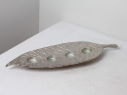 Porte bougies feuille en métal argenté