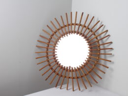 Miroir vintage soleil en rotin