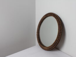 Miroir rond vintage en osier tressé